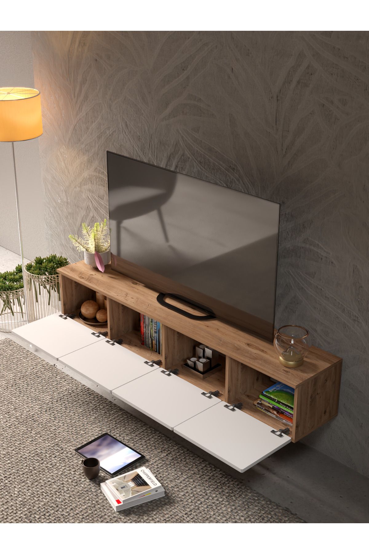 Bohem Şık 180 Cm 4 Kapaklı Mdf Kapak Duvar Tv Ünitesi - Görsel 2