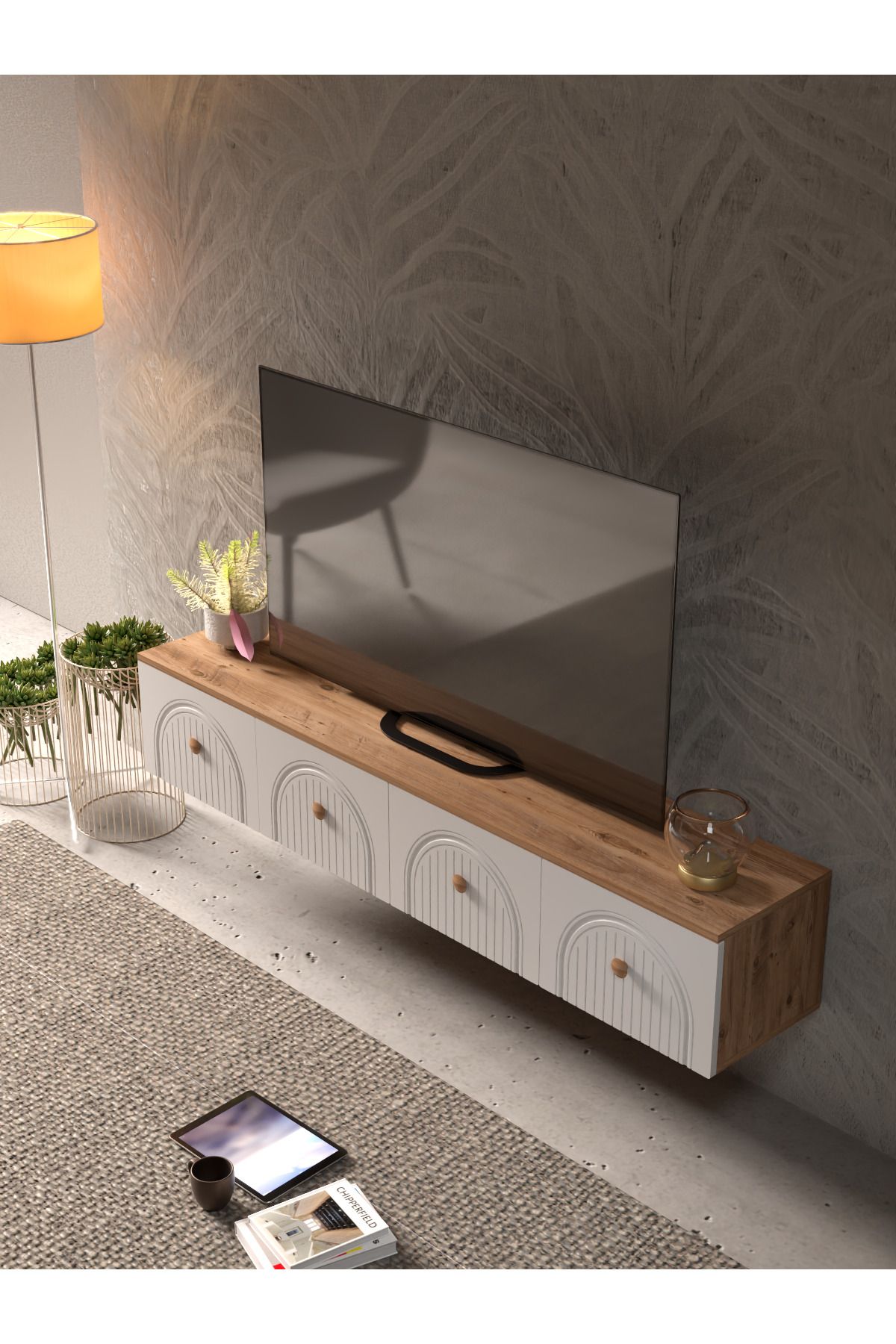 Bohem Şık 180 Cm 4 Kapaklı Mdf Kapak Duvar Tv Ünitesi - Görsel 3