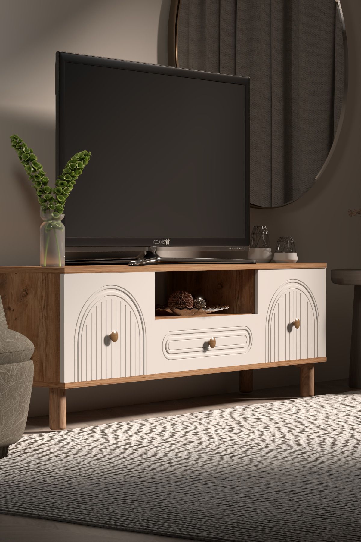 BOHEM TV ÜNİTESİ 150 CM N ÇİZGİLİ MDF KAPAK - Görsel 2