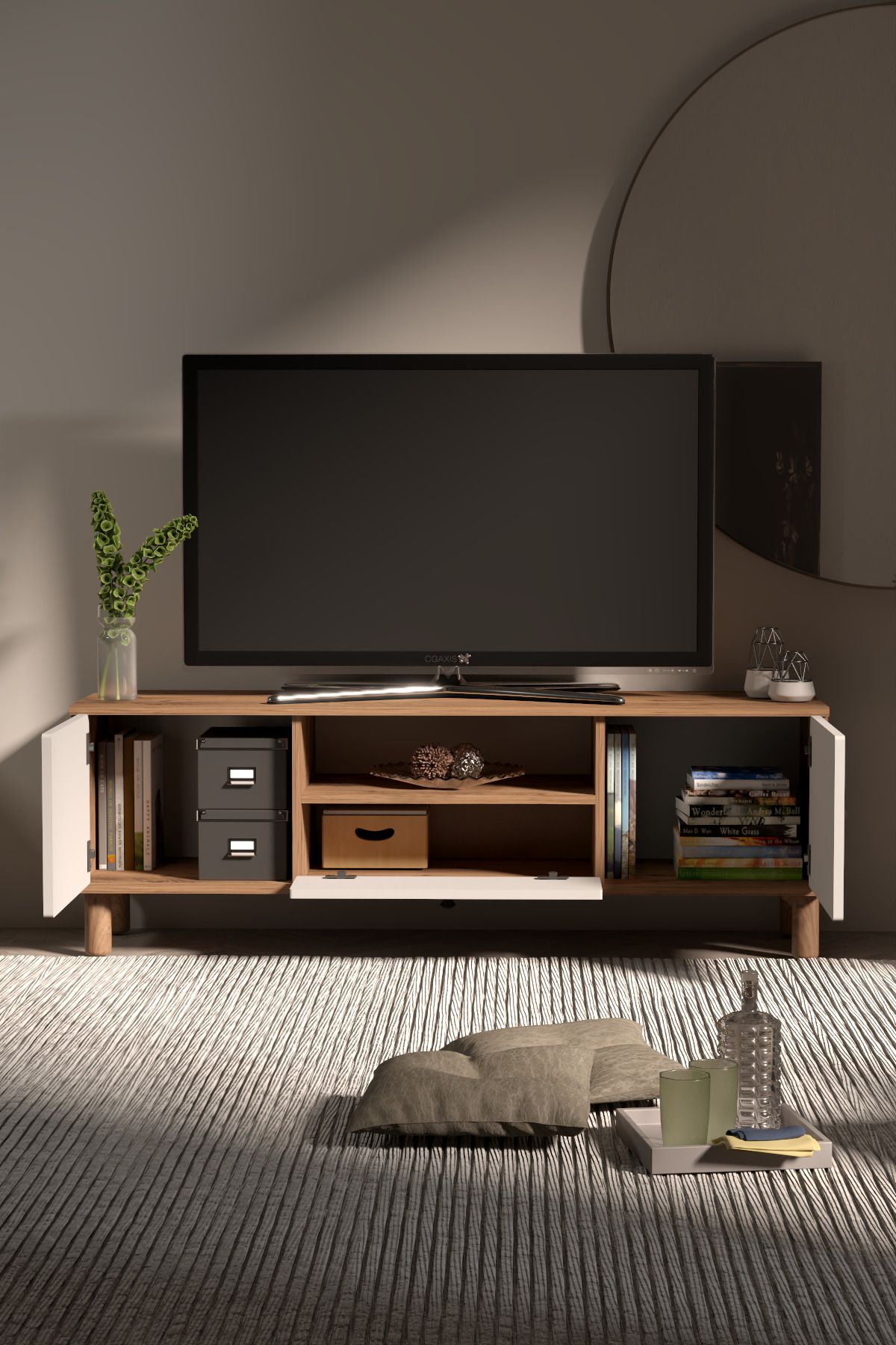 BOHEM TV ÜNİTESİ 150 CM N ÇİZGİLİ MDF KAPAK