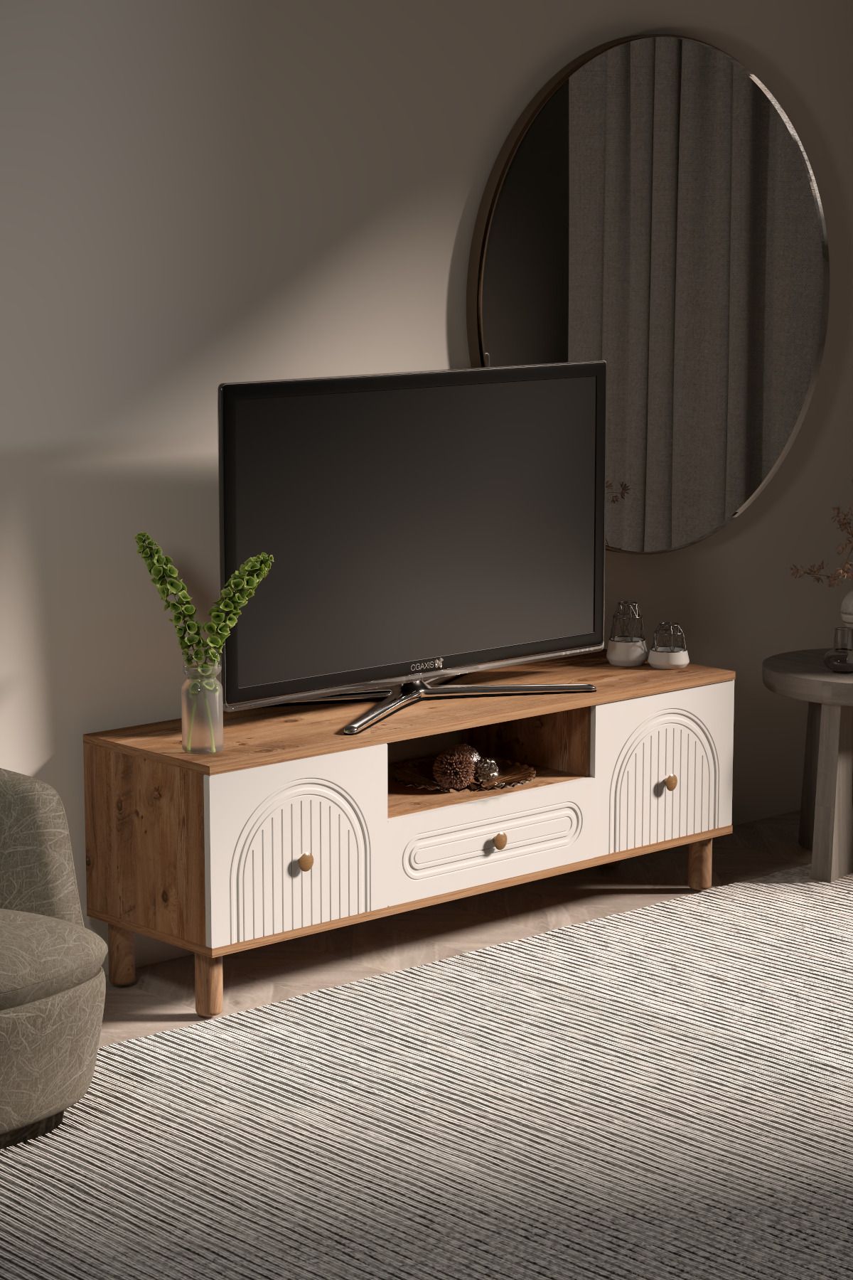 BOHEM TV ÜNİTESİ 150 CM N ÇİZGİLİ MDF KAPAK - Görsel 3