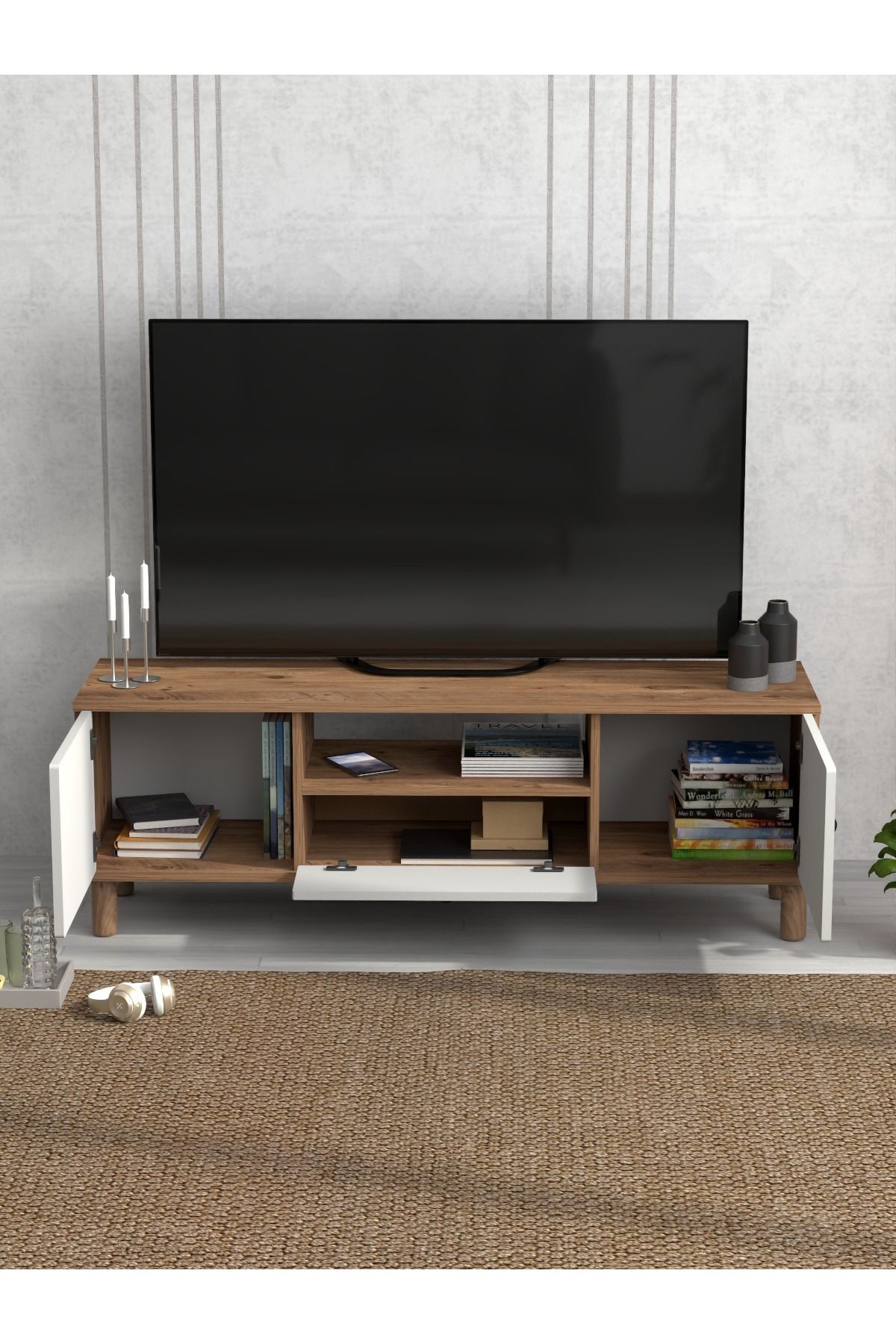 BOHEM TV ÜNİTESİ 150 CM N ÇİZGİLİ MDF KAPAK - Görsel 7