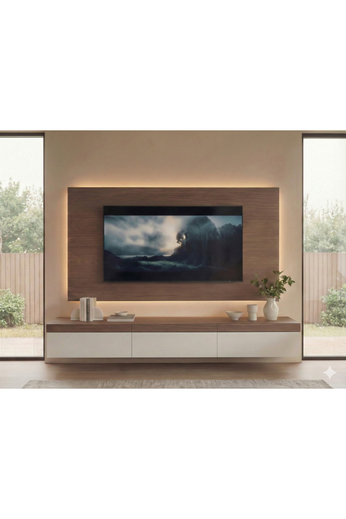 PURELINE LEDLİ DUVAR TV ÜNİTESİ 180 CM CEVİZ CEVİZ - Görsel 2