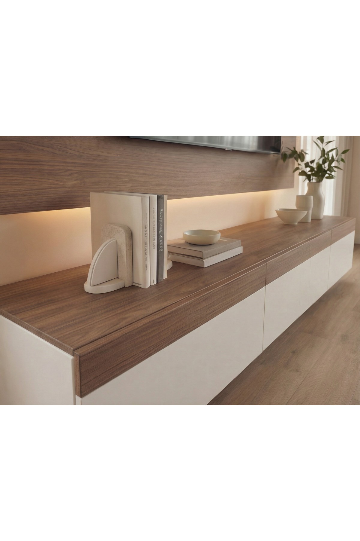 PURELINE LEDLİ DUVAR TV ÜNİTESİ 180 CM CEVİZ CEVİZ - Görsel 9