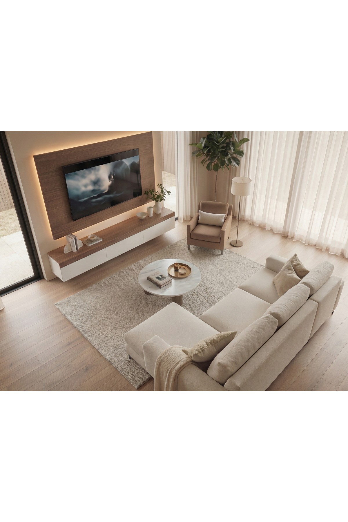 PURELINE LEDLİ DUVAR TV ÜNİTESİ 180 CM CEVİZ CEVİZ - Görsel 6