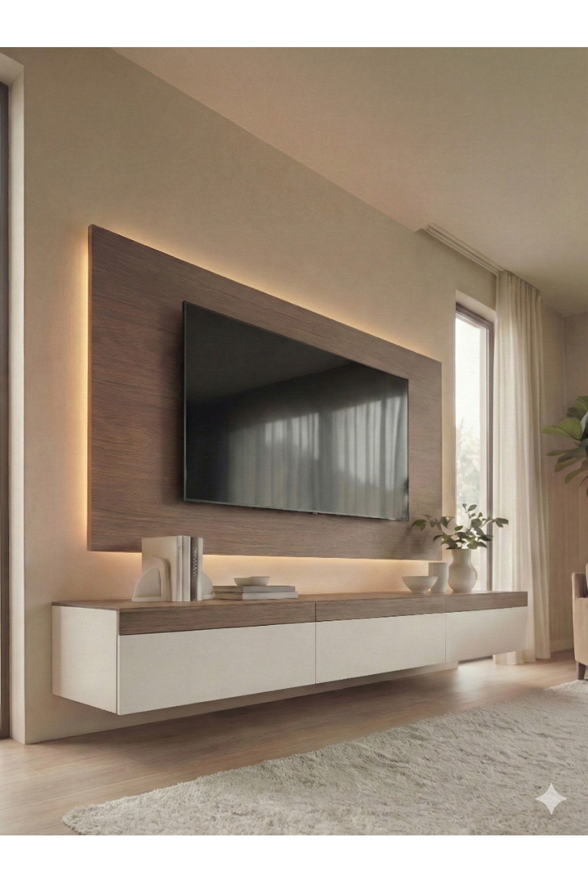 PURELINE LEDLİ DUVAR TV ÜNİTESİ 180 CM CEVİZ CEVİZ - Görsel 4