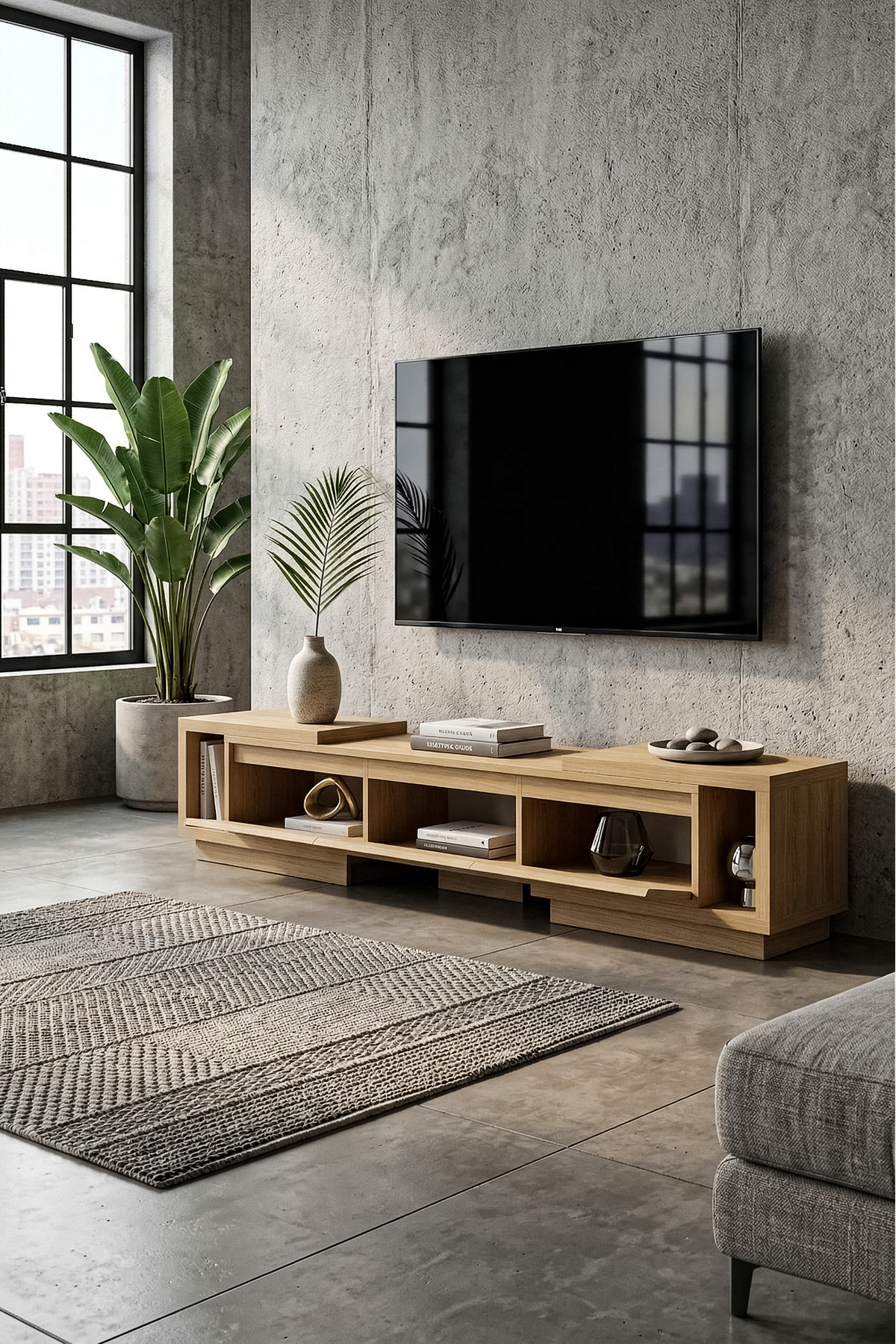Vista Ayarlanabilir TV Ünitesi 160-270 cm – Uzayabilen TV Sehpası Meşe