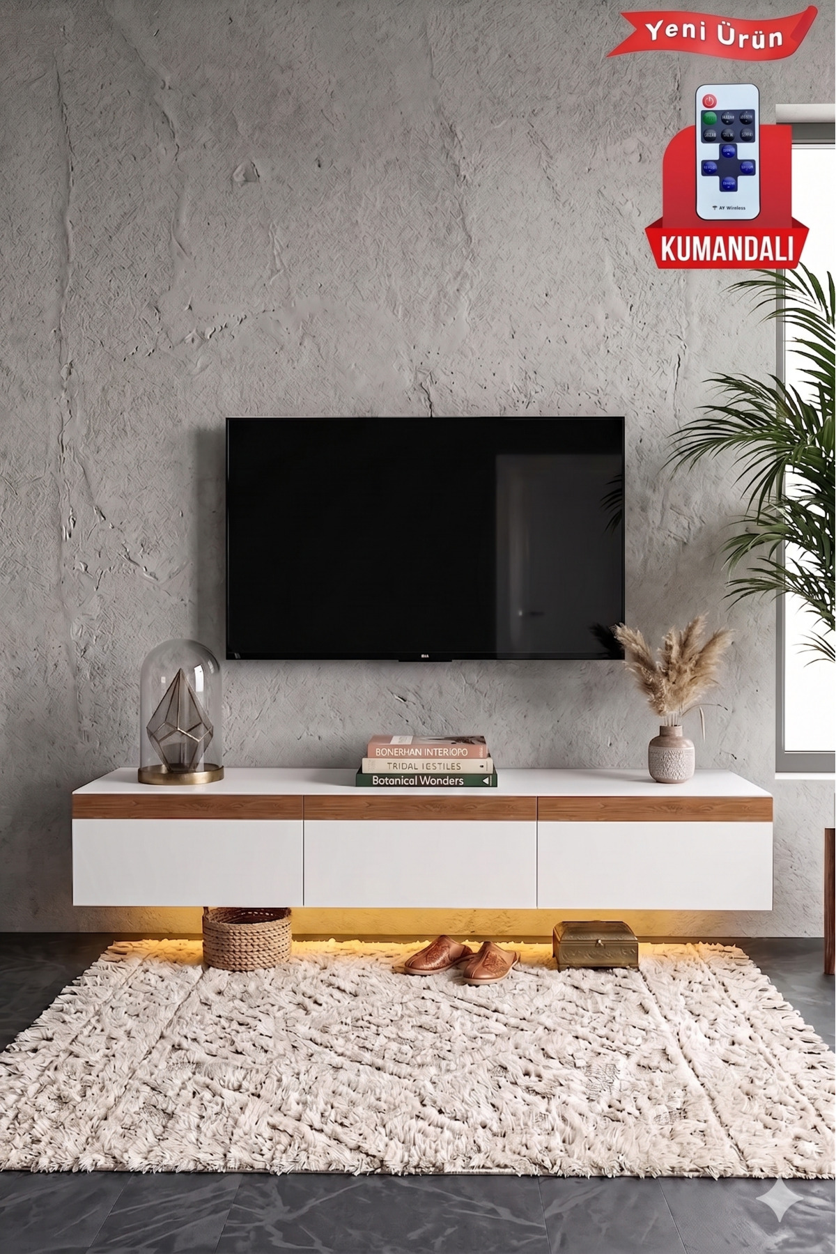 Pureline Tech Led Işıklı TV Ünitesi 180 cm - Modern TV Sehpası - Beyaz