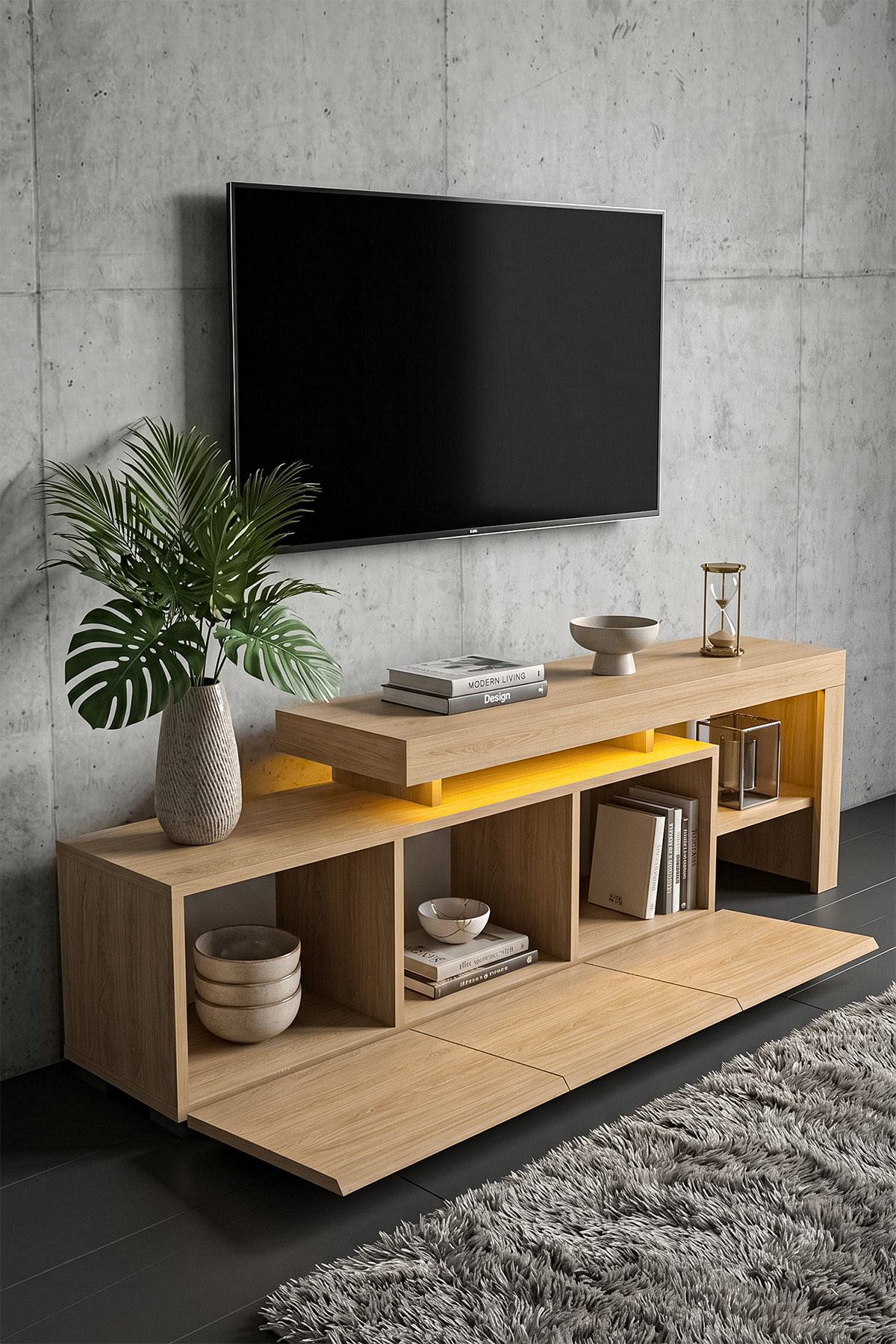 Luma Led Işıklı TV Ünitesi 160 cm - Modern TV Sehpası - Görsel 5