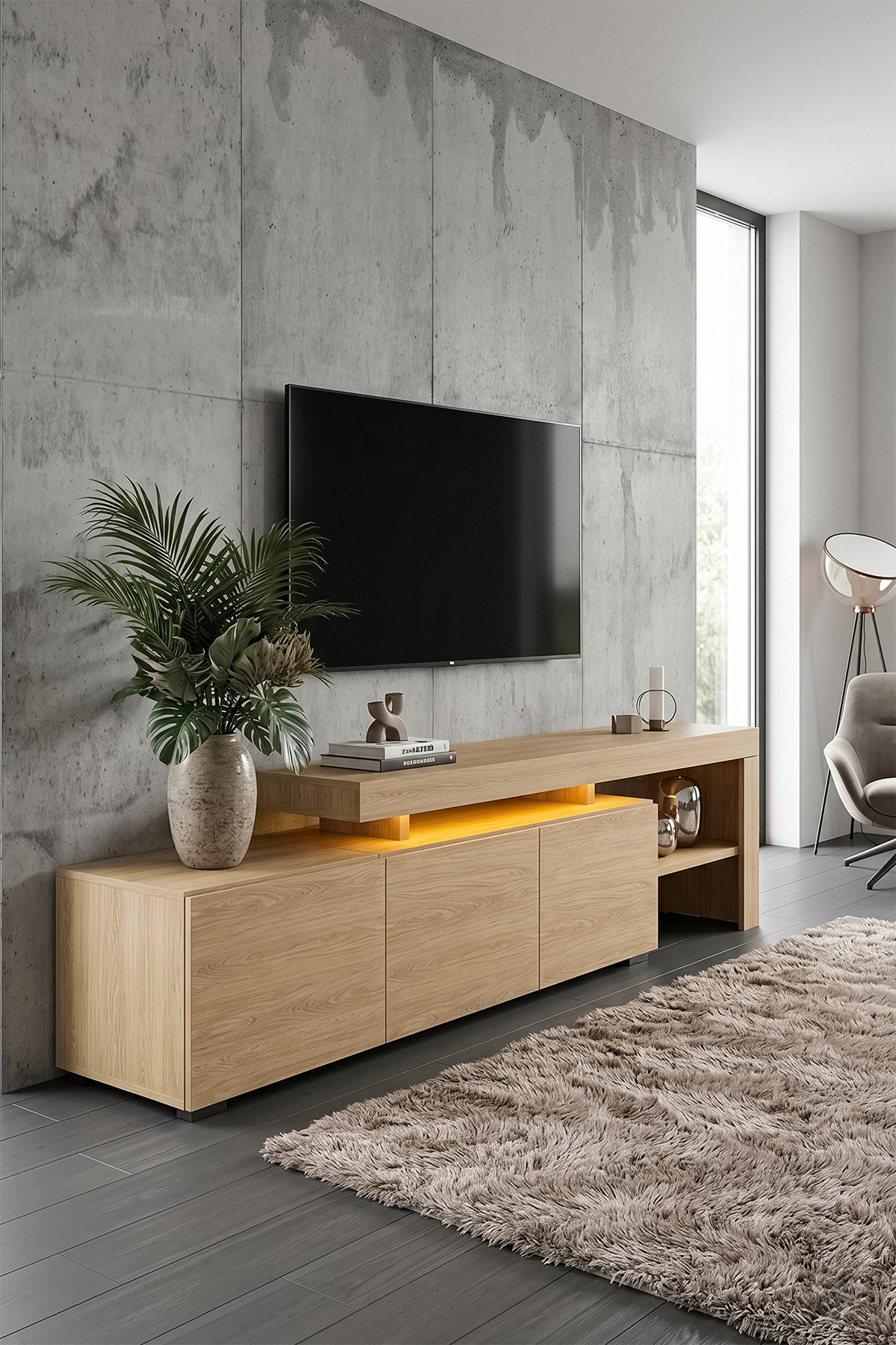 Luma Led Işıklı TV Ünitesi 160 cm - Modern TV Sehpası - Görsel 4