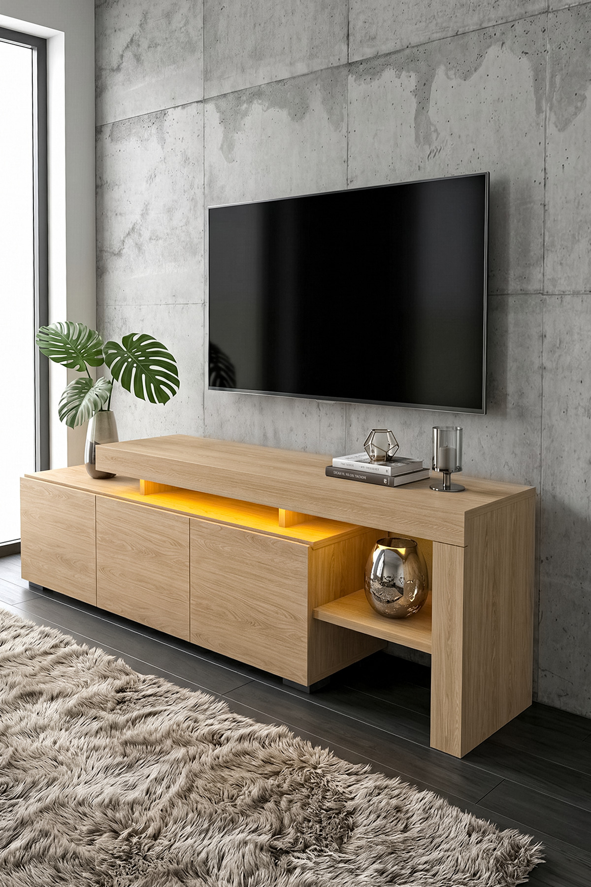 Luma Led Işıklı TV Ünitesi 160 cm - Modern TV Sehpası - Görsel 3